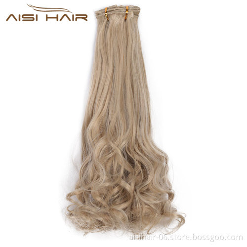 Aisi Hair Heat Resistant Full Head Hairpieces 8 Pcs 18 Clips Long Wavy Hair Extensions Brown Blonde Hair Extensions